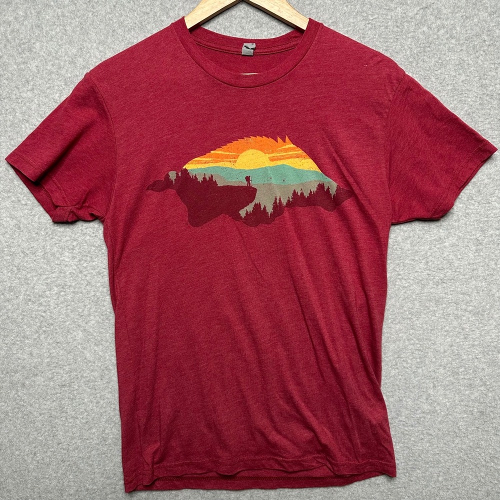 Arkansas Hawksbill Crag Small Hiking Mountain Sunset Graphic T-Shirt Heather Red